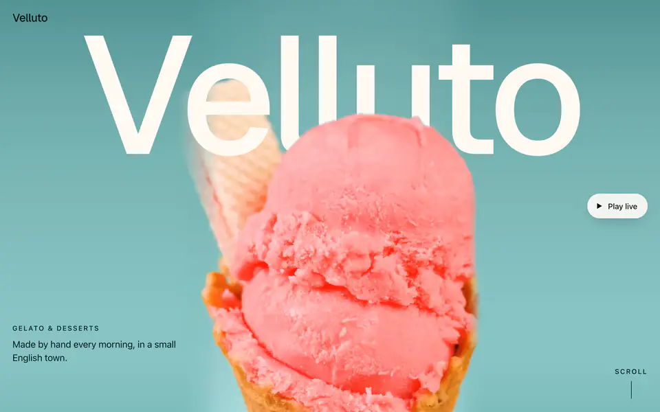 Velluto concept website, desktop view